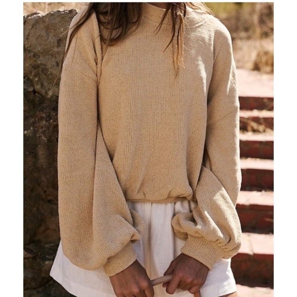 Woman's‎ Free People Beach Happy Pullover Sweatshirt Beige Size Large - Picture 2 of 14